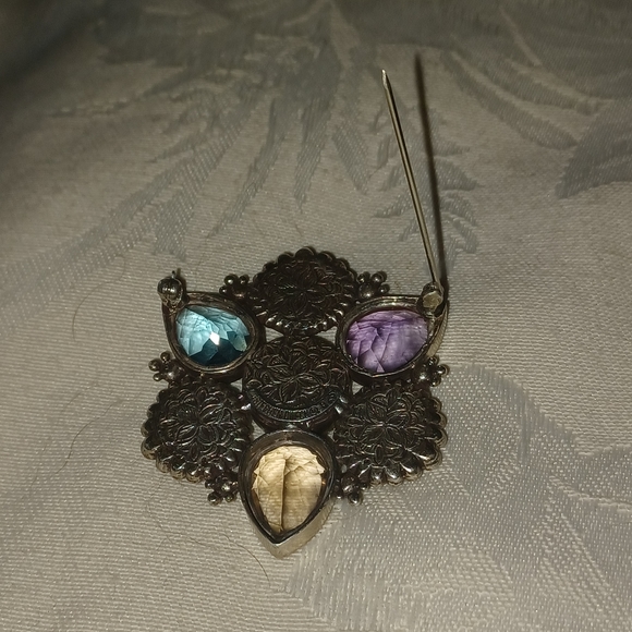 Stephen Dweck Vintage Multi-Stone Flower Motif Brooch, Sterling Silver - Picture 8 of 9